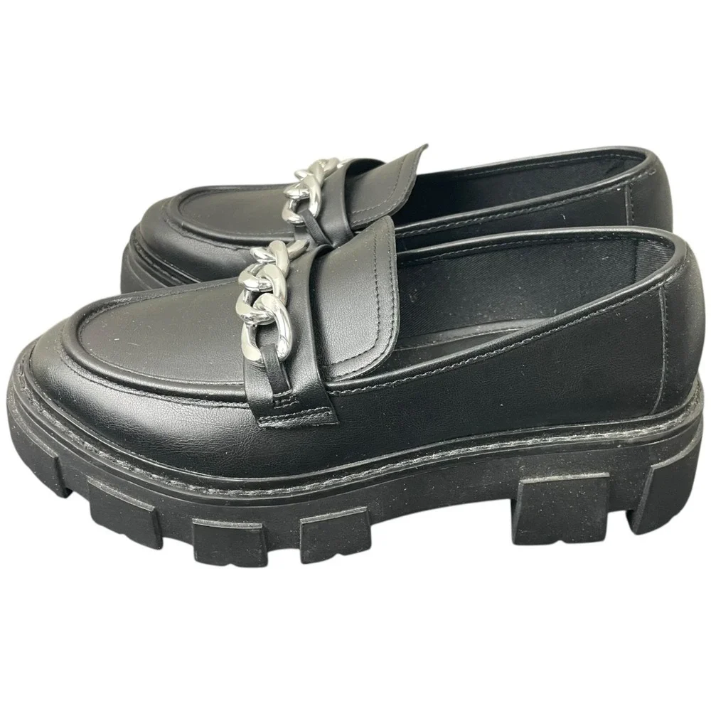 No Boundaries Lug Loafers‎ Womens  7 Chunky Platform Y2K Goth Grunge Chain Shoes